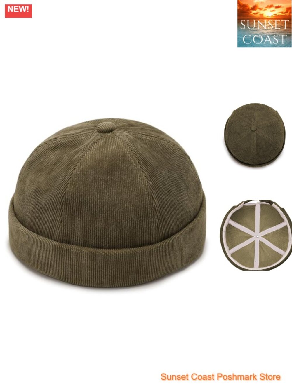 Corduroy Brimless Beanie Hat Sailor Docker Cap Cuff Harbour Unisex Adjustable